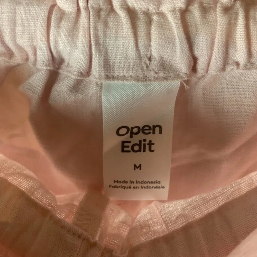 Open Edit Shorts Women Size M Pink PaperBag Waist‎ Drawstring Pockets Linen 6385